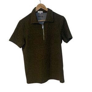Arne Mens Green Textured Quarter Zip Polo Shirt S Minimalist Preppy Vacation